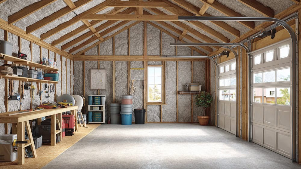 Spray Foam Garage Walls and Ceiling — Richmond Hill Open-cell spray foam applied to garage walls and ceiling in Richmond Hill